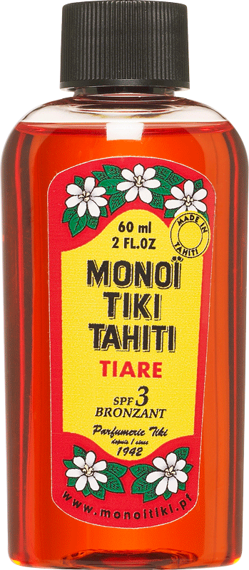Monoi Tiki Tiare spf 3, Quick Tanning Oil, for Face : Body, with Tahitian Gardenia scent, 60ml