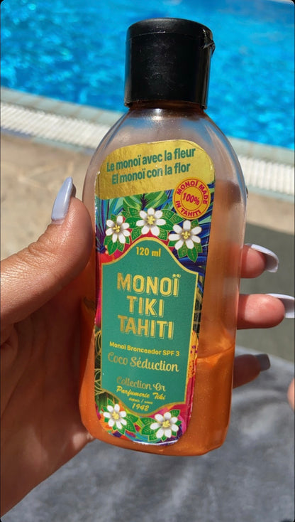 Monoi Tiki Coco Seduction Spf3 with glitter Quick Tan Face Oil : Body with iridescent elements, Spf3, with Coconut scent