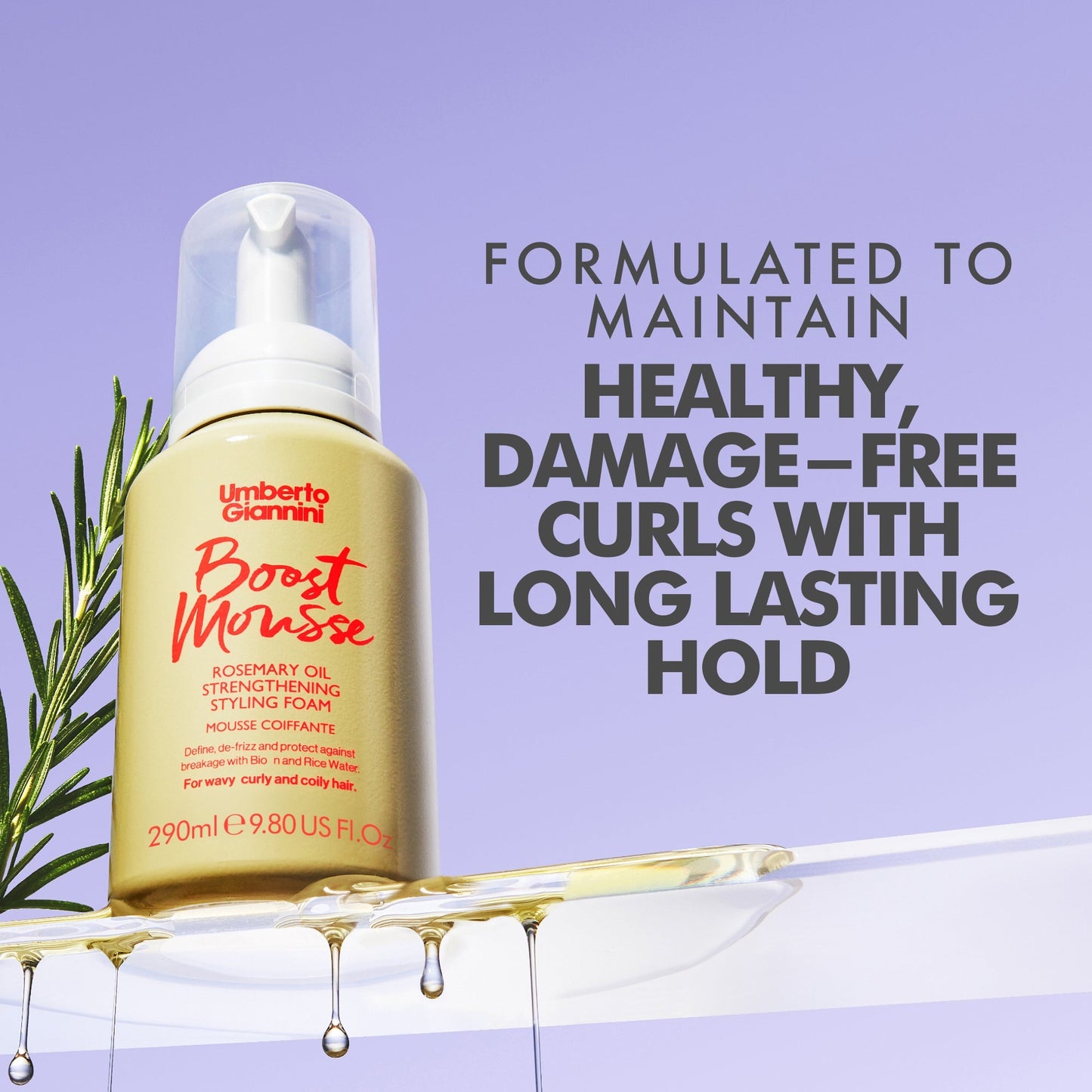 Umberto Giannini - Strong Curls Boost Mousse Rosemary Oil Strengthening Styling Foam, 300ml