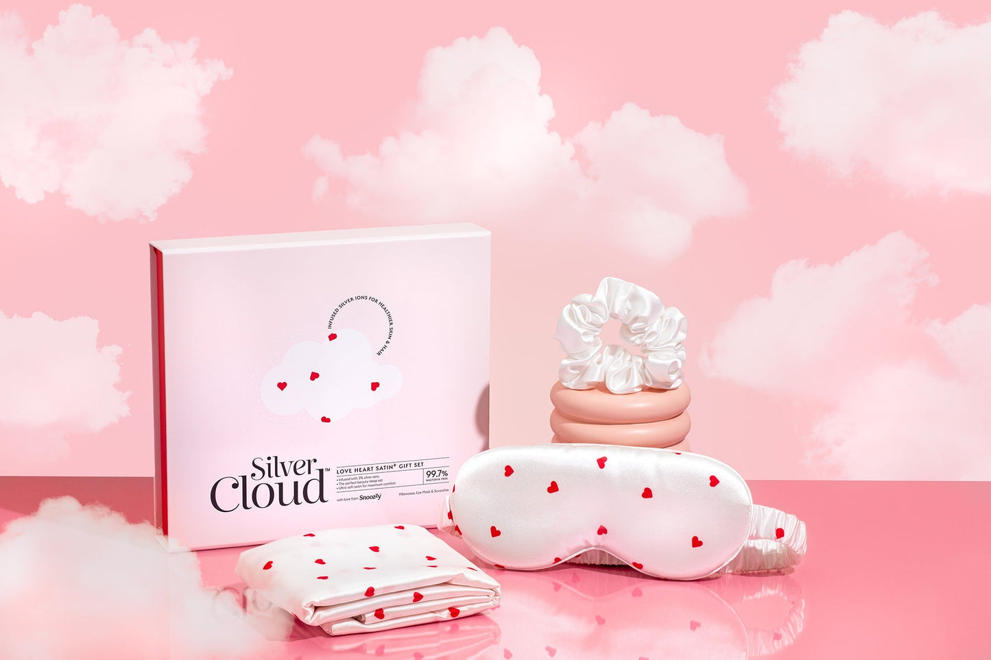 Silver Cloud Satin+ Pillowcase infused with silver ions - Hearts Gift Set