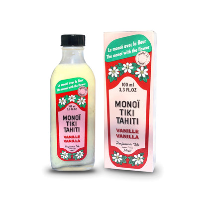 Monoi Tiki Vanilla in glass bottle Facial Oil: Body, in a glass bottle, with Vanilla aroma, 100ml