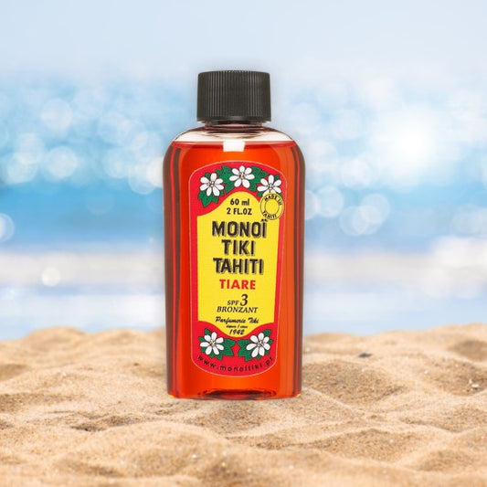 Monoi Tiki Tiare spf 3, Quick Tanning Oil, for Face : Body, with Tahitian Gardenia scent, 60ml